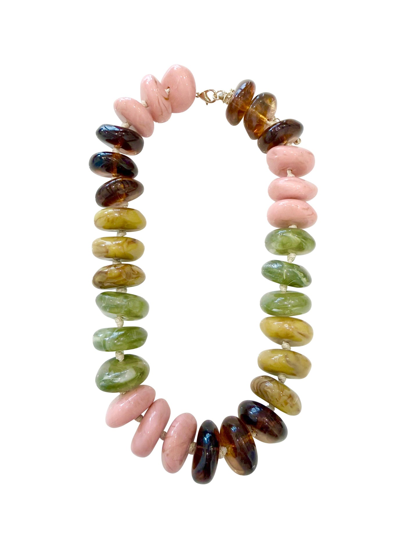 Delray Chunky Beaded Necklace- Blush/Green Mix