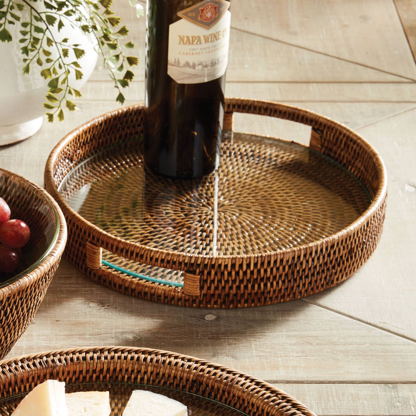 Burma Rattan Round Serving Tray-Brown