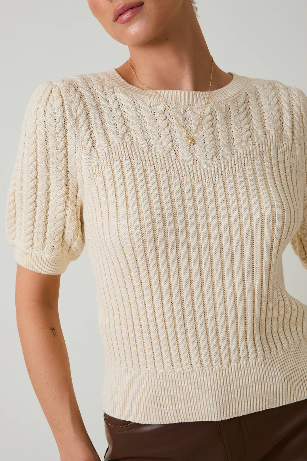 Short Sleeve Cable Knit Sweater