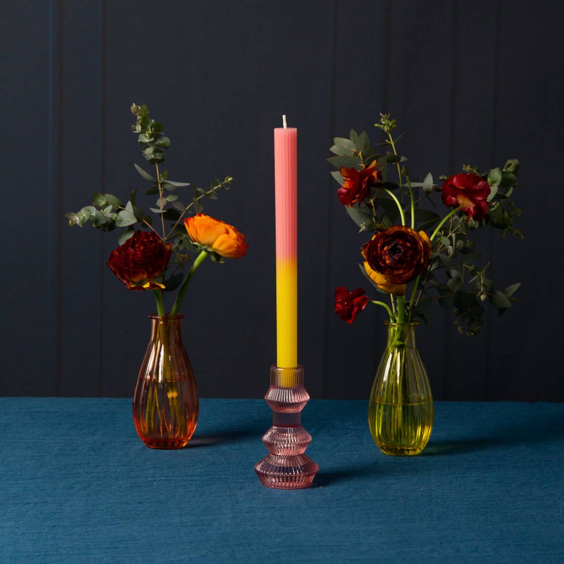 Ribbed Pink Glass Candle Holder | Mothers Day Gifts |