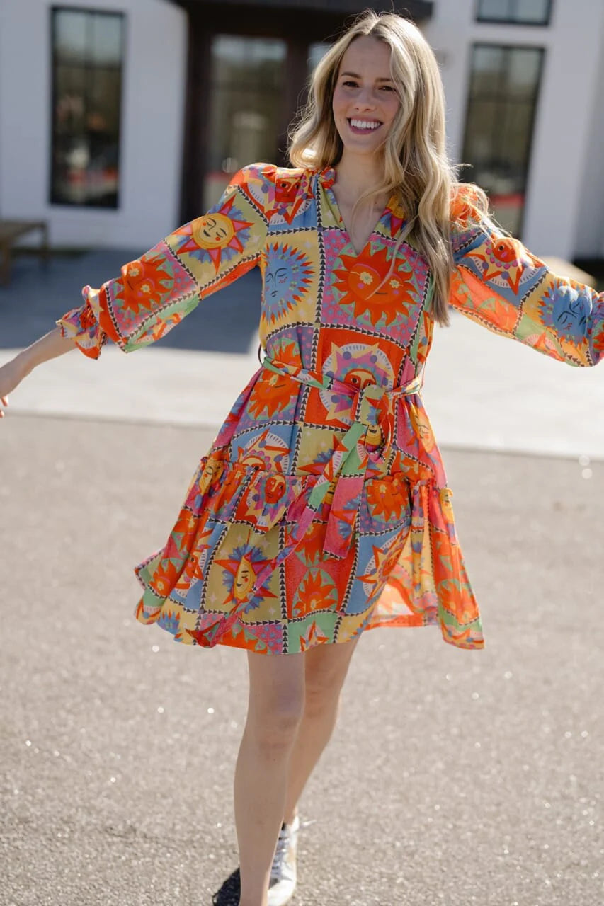 Evelyn Mini Dress in Orange Sun