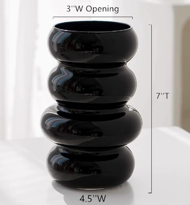 Glass Floral Vase, Small Vase w/Ring Layers, Tabletop Vases