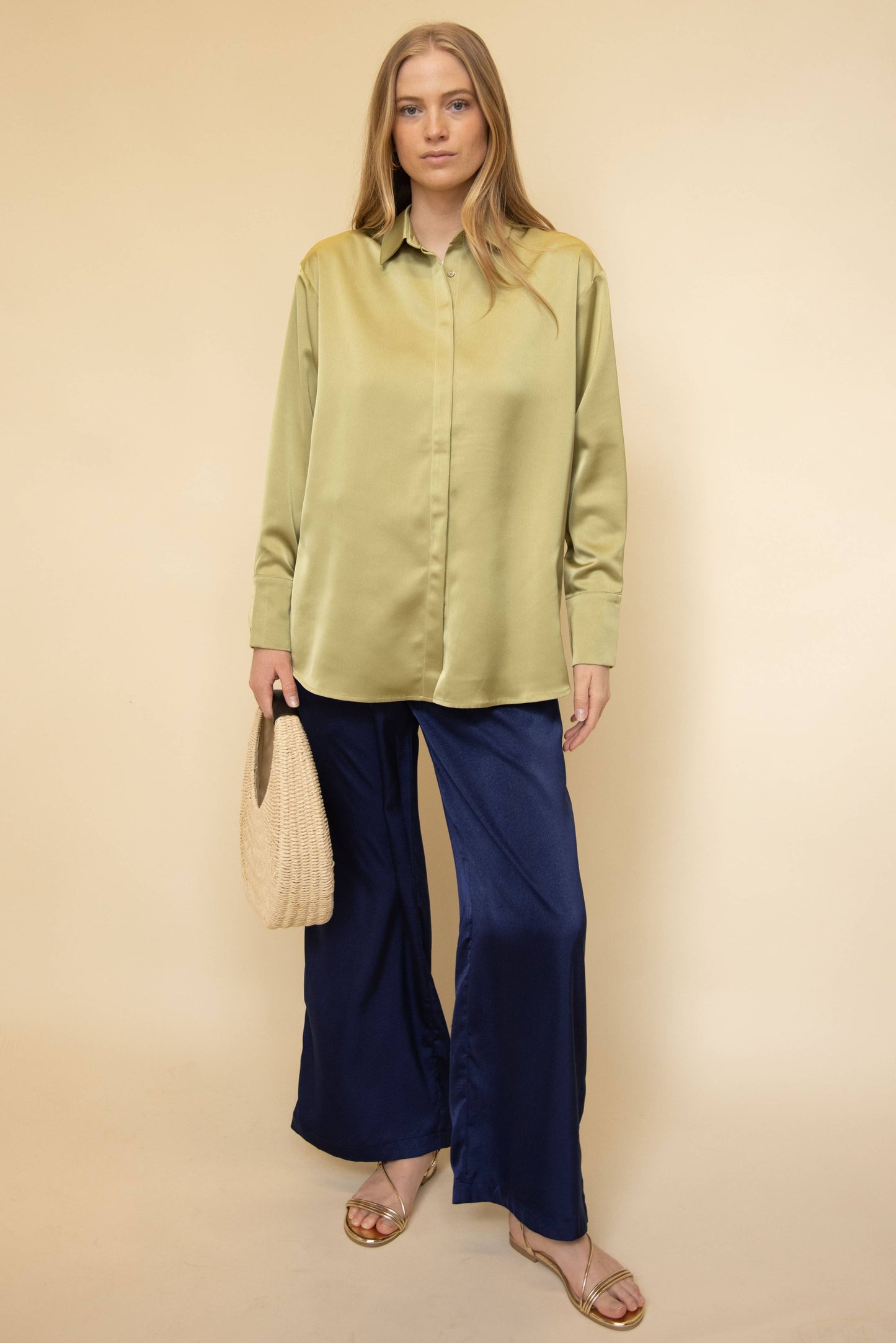 Solid Satin Wide Leg Pants