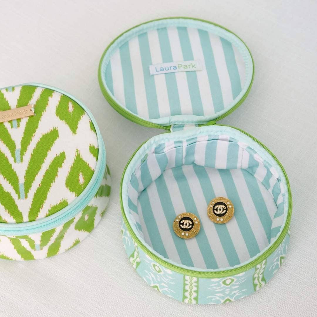 Rosemary Stripe Blue Round Jewelry Case