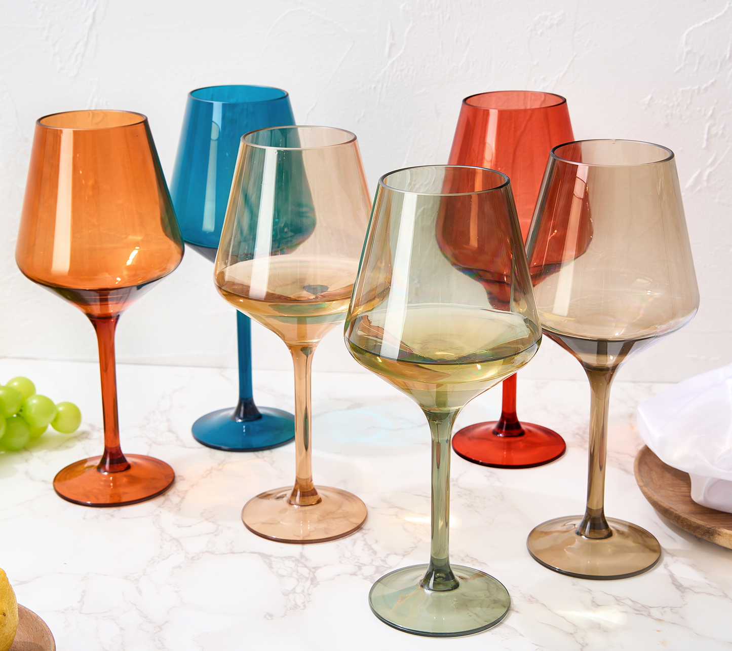 Pastel Unbreakable Acrylic Wine Glasses Set of 6