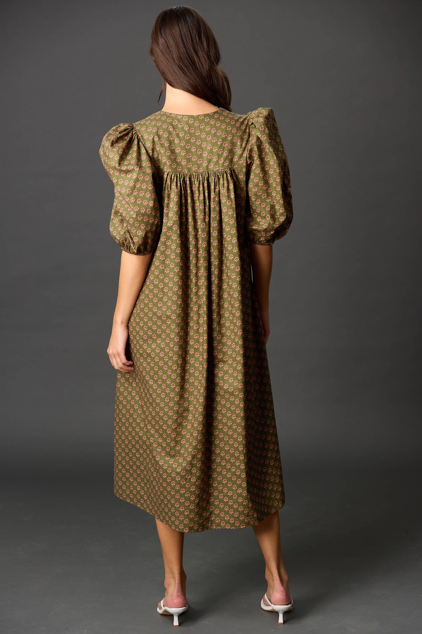 Poplin Puff Sleeve Midi Dress