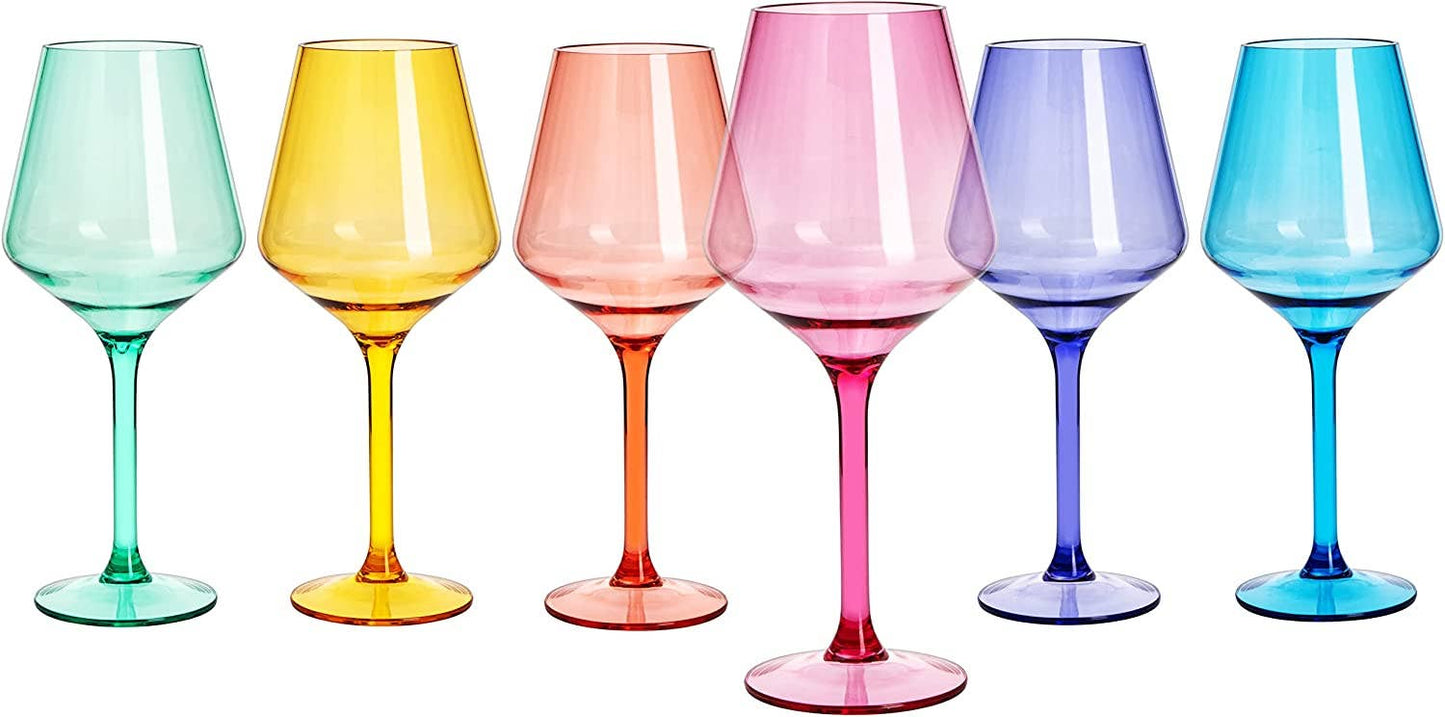Unbreakable Colored Stemmed Acrylic Wine Glasses Set of 6