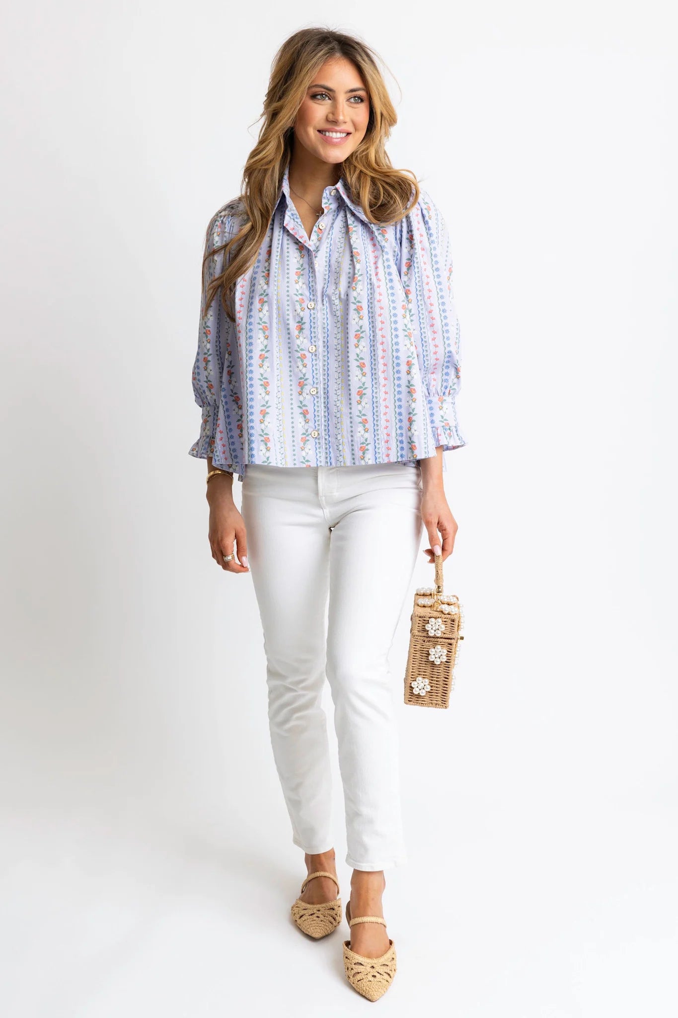 Ruffle Blouse in Floral French Vine