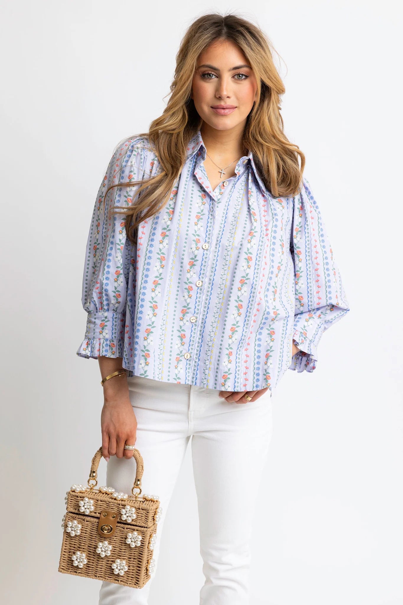 Ruffle Blouse in Floral French Vine