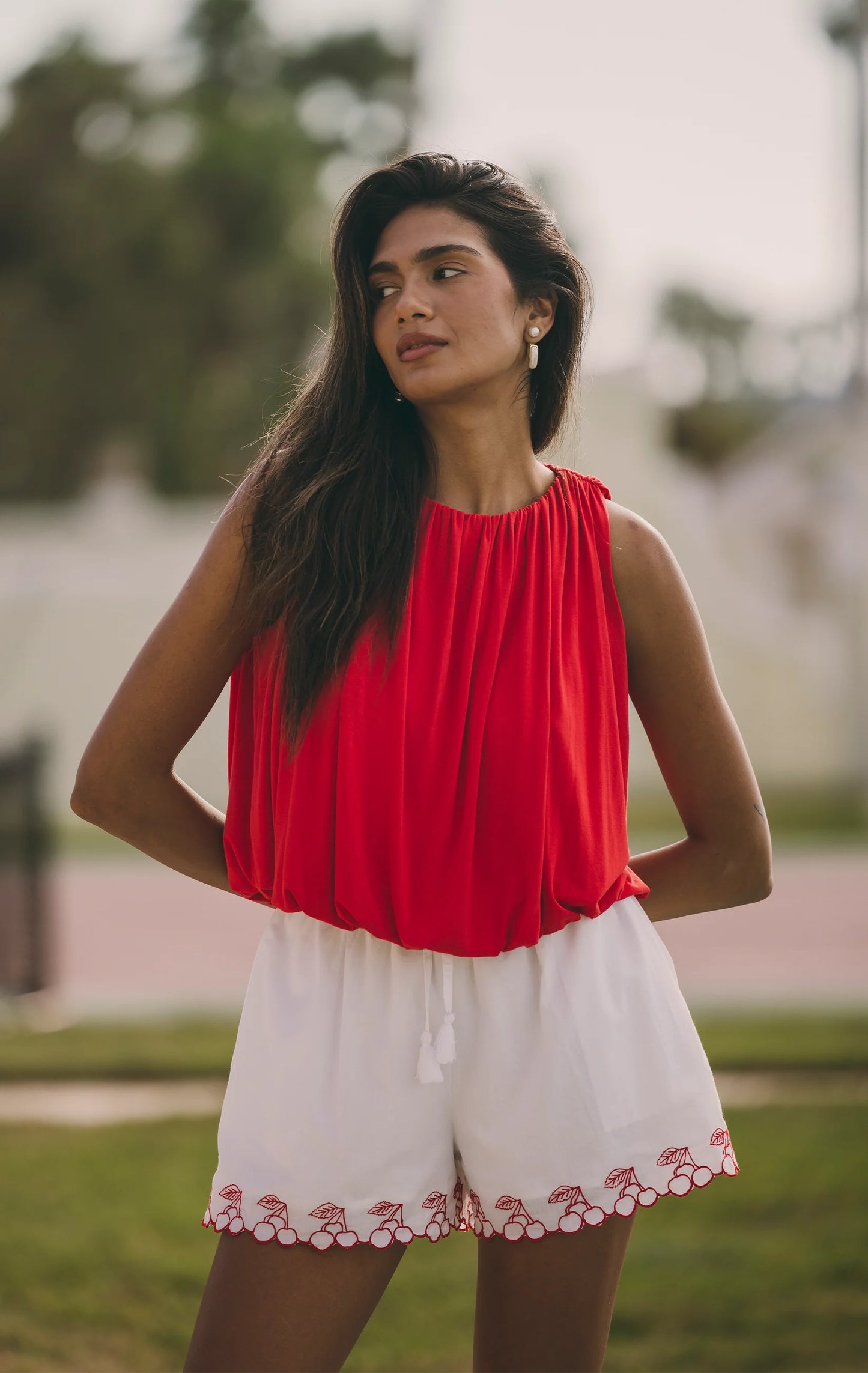 Maya Bubble Top in Lobster Red