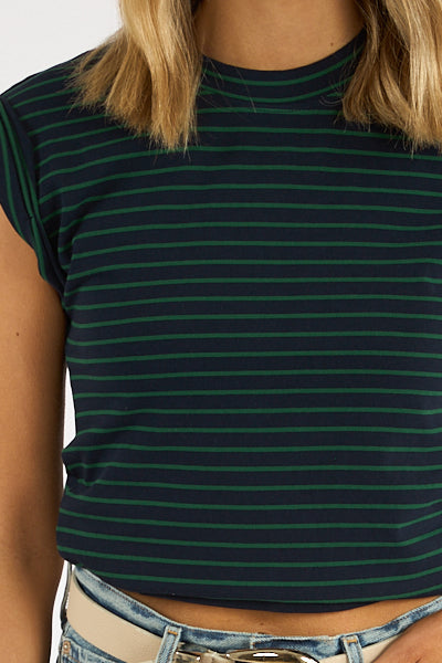 Olivia Tee in Navy Green Stripe