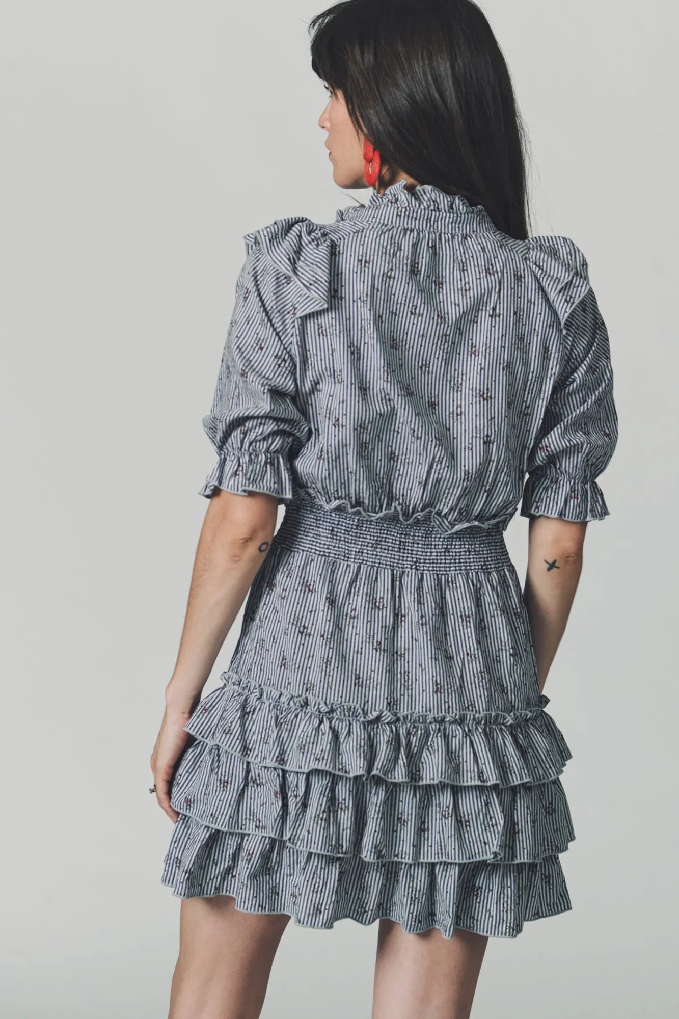 The Ruffled Tiered Minidress in Floral Stripe