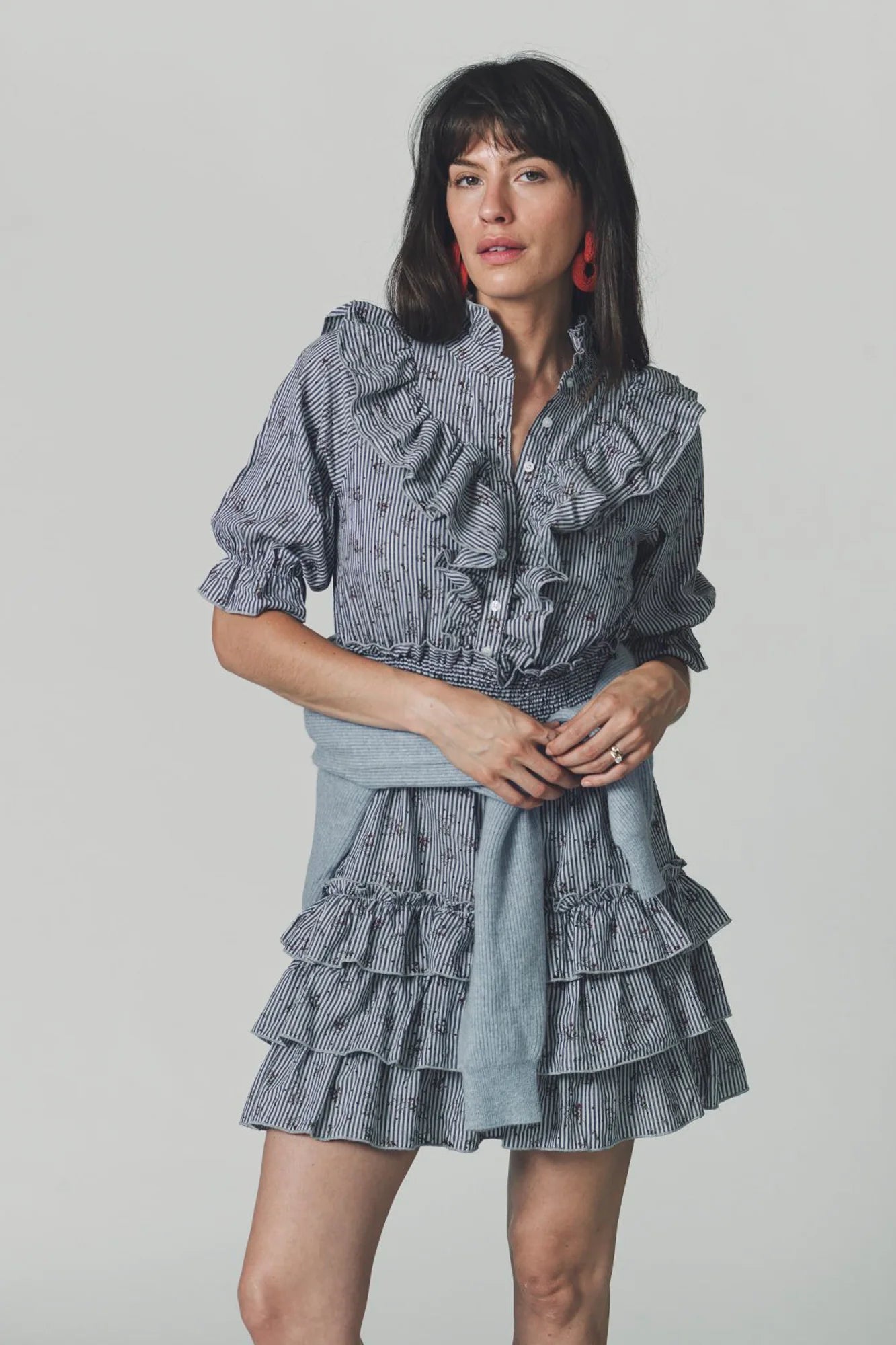 The Ruffled Tiered Minidress in Floral Stripe
