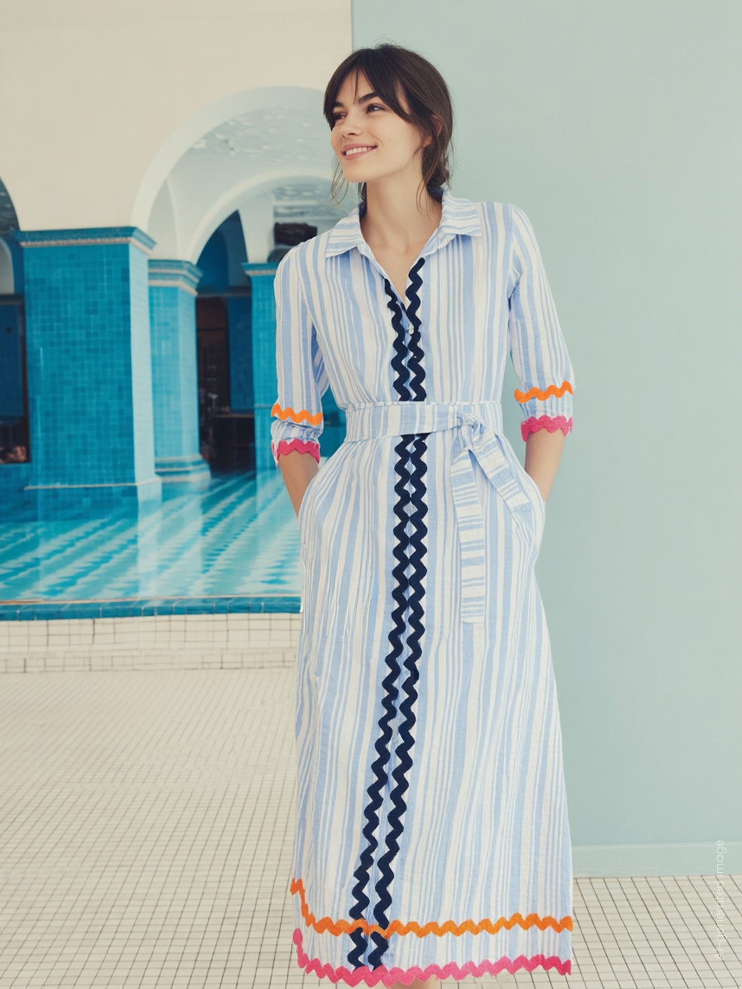 Seersucker Ric Rac Trim Shirt Dress