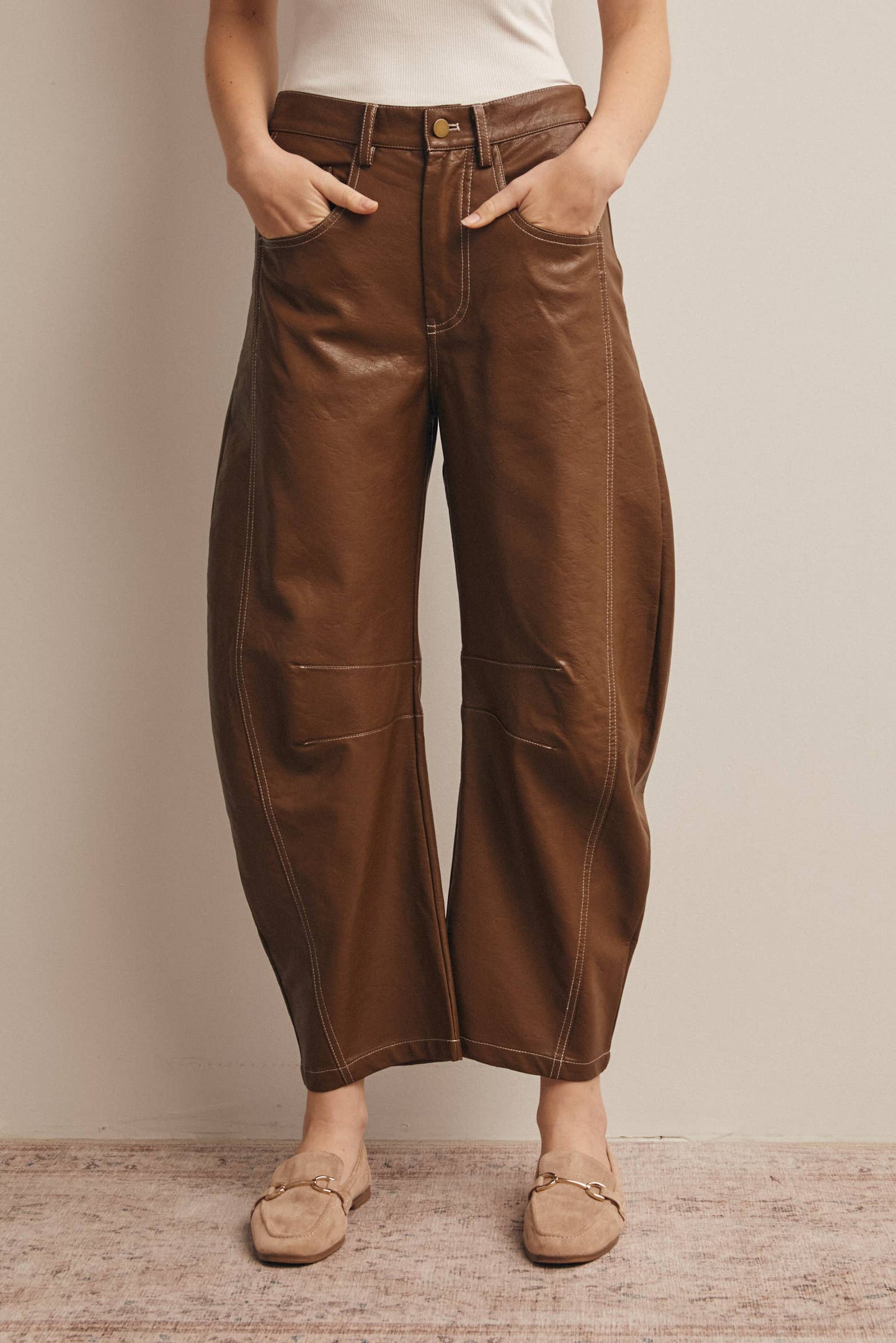 Faux Leather Barrel Pants
