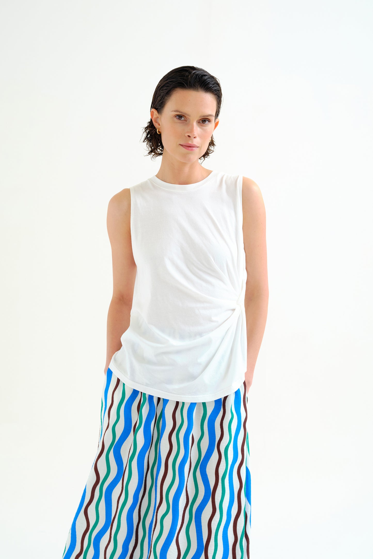 Draped Knotted Sleeveless Tee