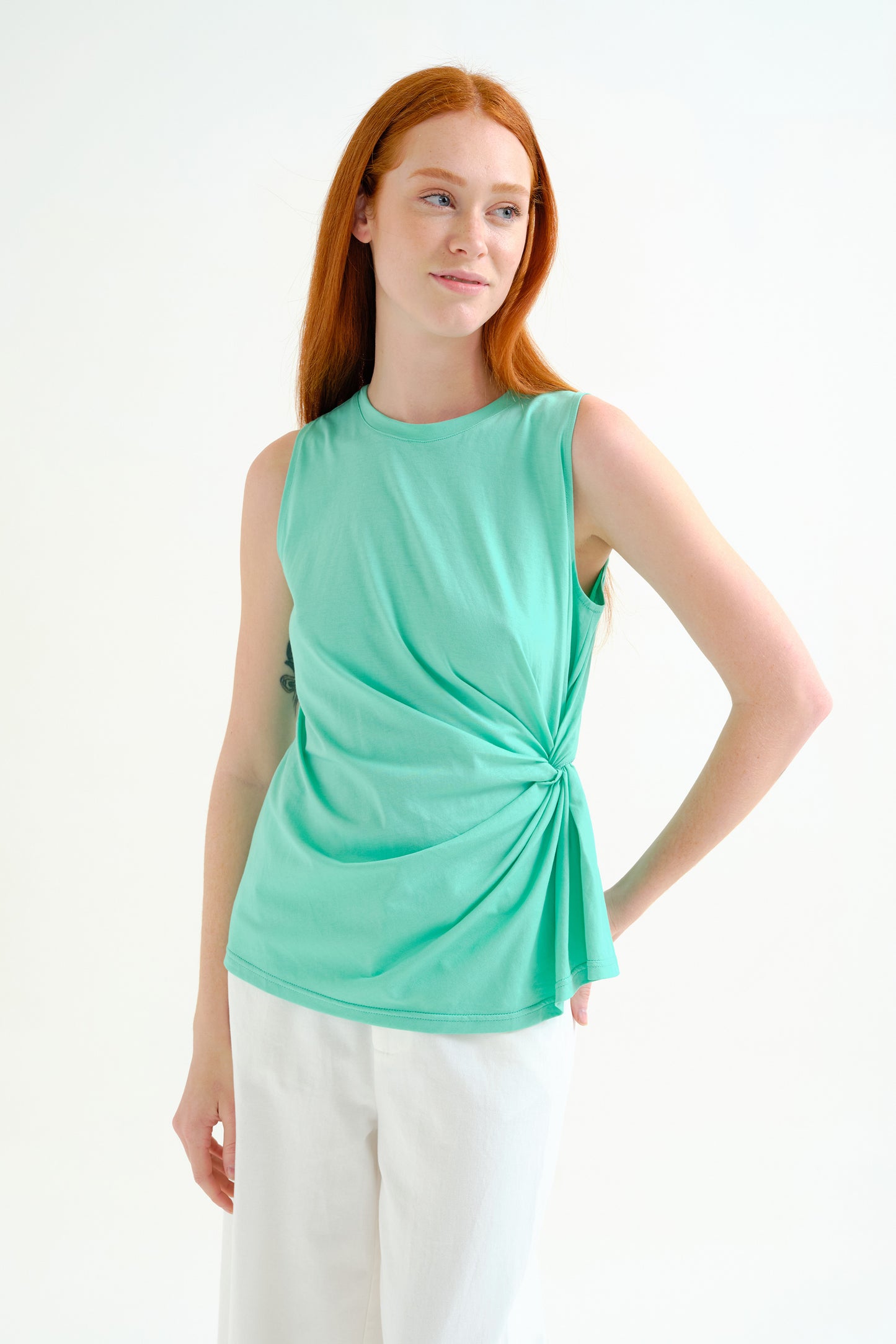 Draped Knotted Sleeveless Tee