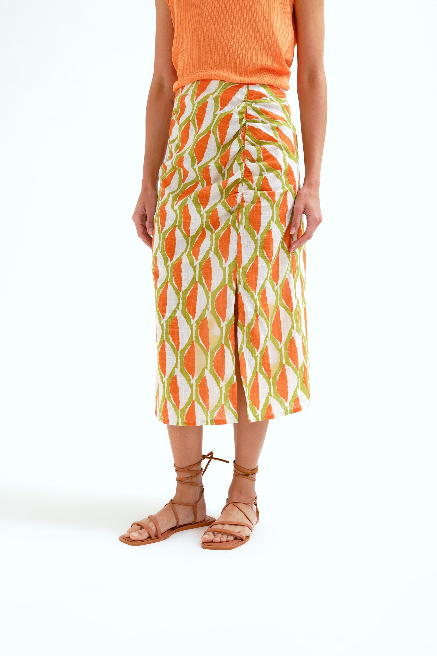 Citrus Stripe Jersey Midi Skirt