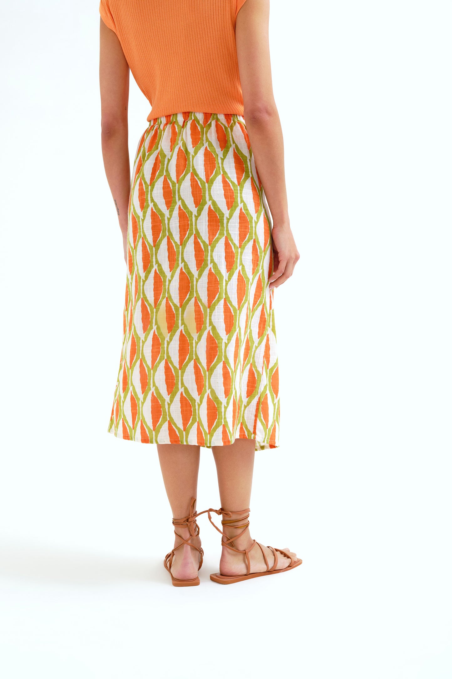 Citrus Stripe Jersey Midi Skirt