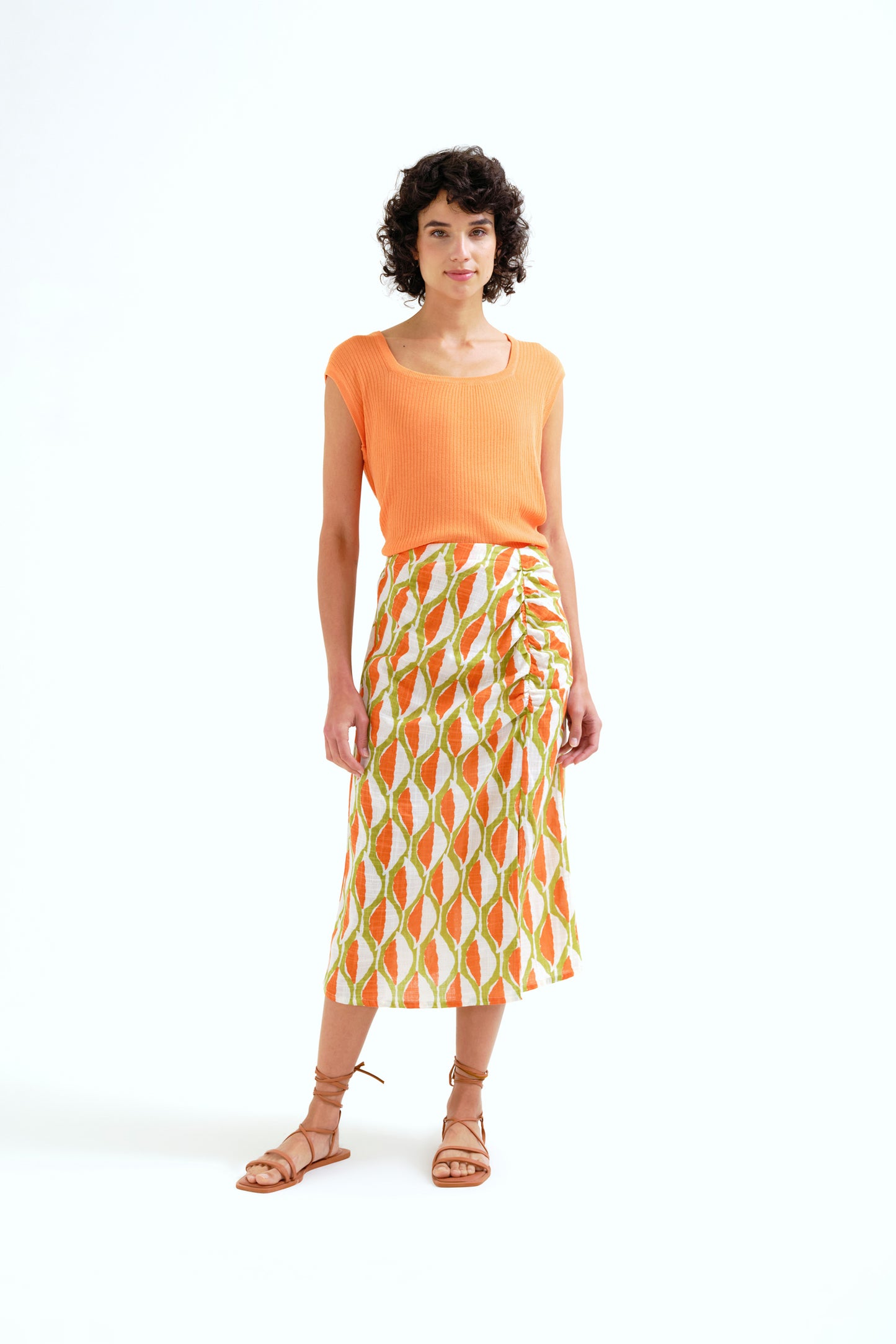 Citrus Stripe Jersey Midi Skirt