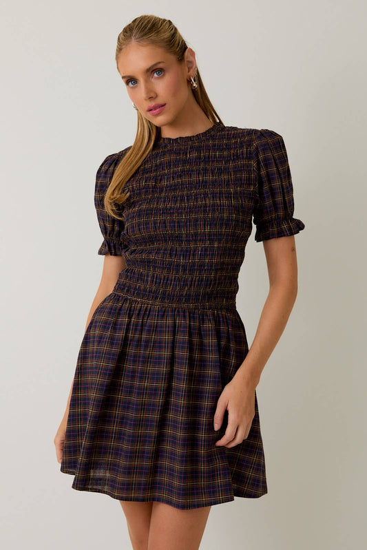 Ruffle Mock Neck Short Dress