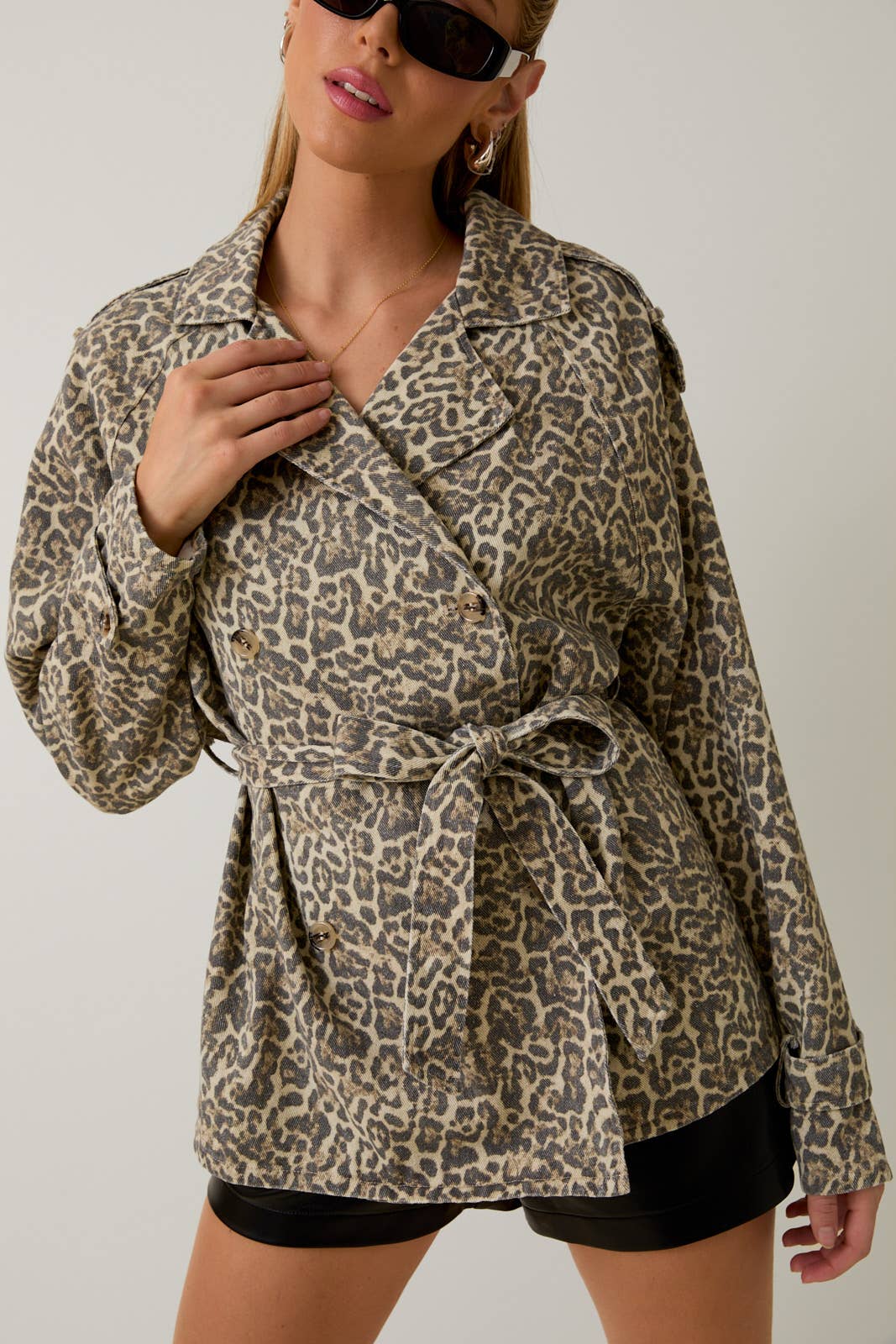 Leopard Print Double Breasted Trench Coat