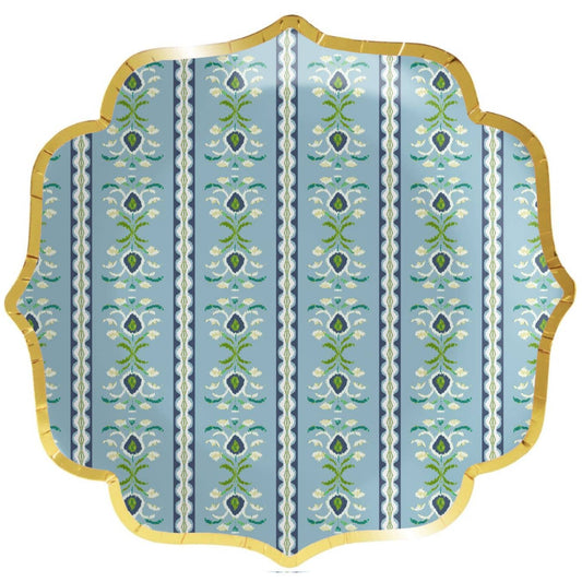 Rosemary Stripe French Blue Scalloped Dinner Paper Plates