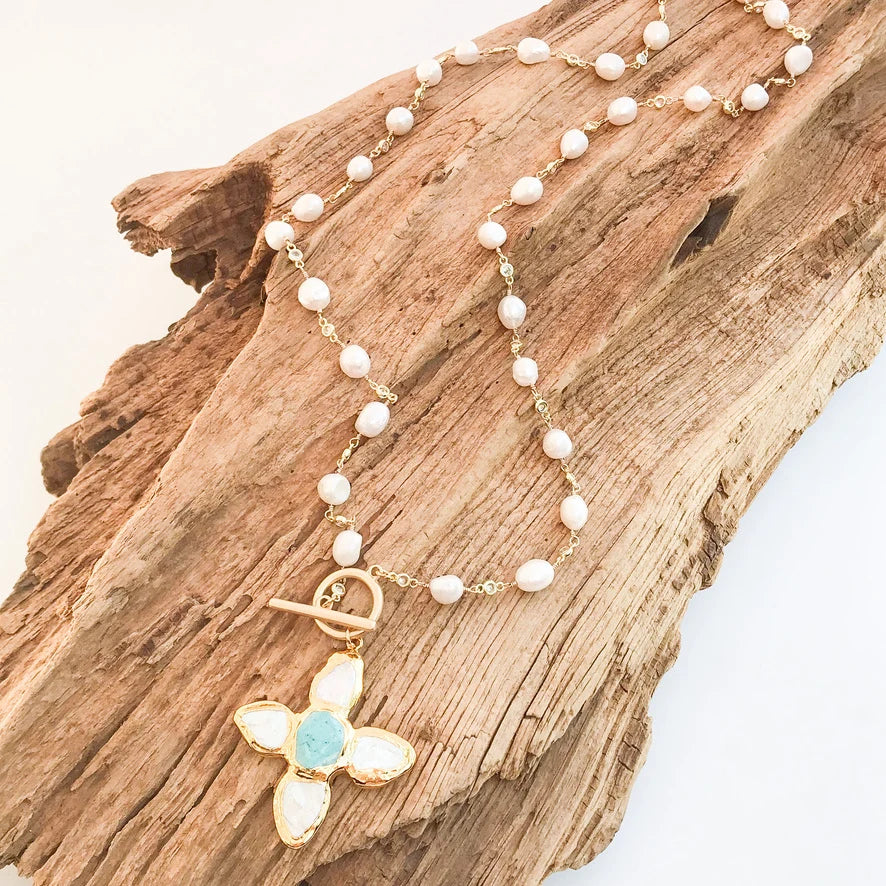 Vintage Coin on Pearl Bezel Rosary Chain