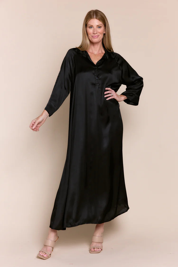 Victoria Maxi Dress in Black Satin