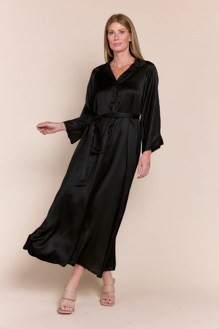 Victoria Maxi Dress in Black Satin