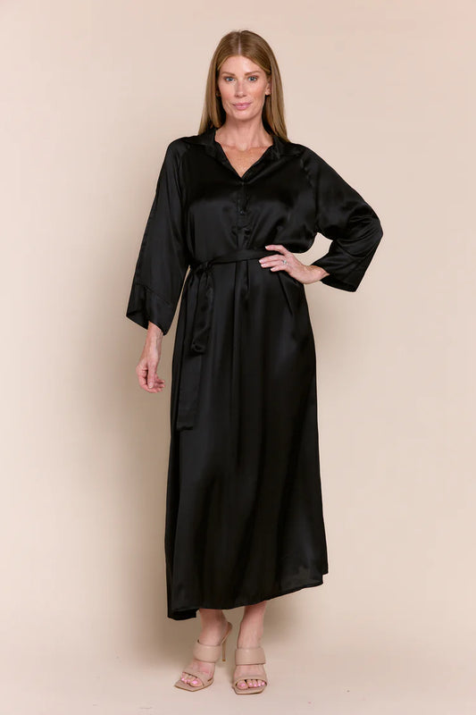 Victoria Maxi Dress in Black Satin