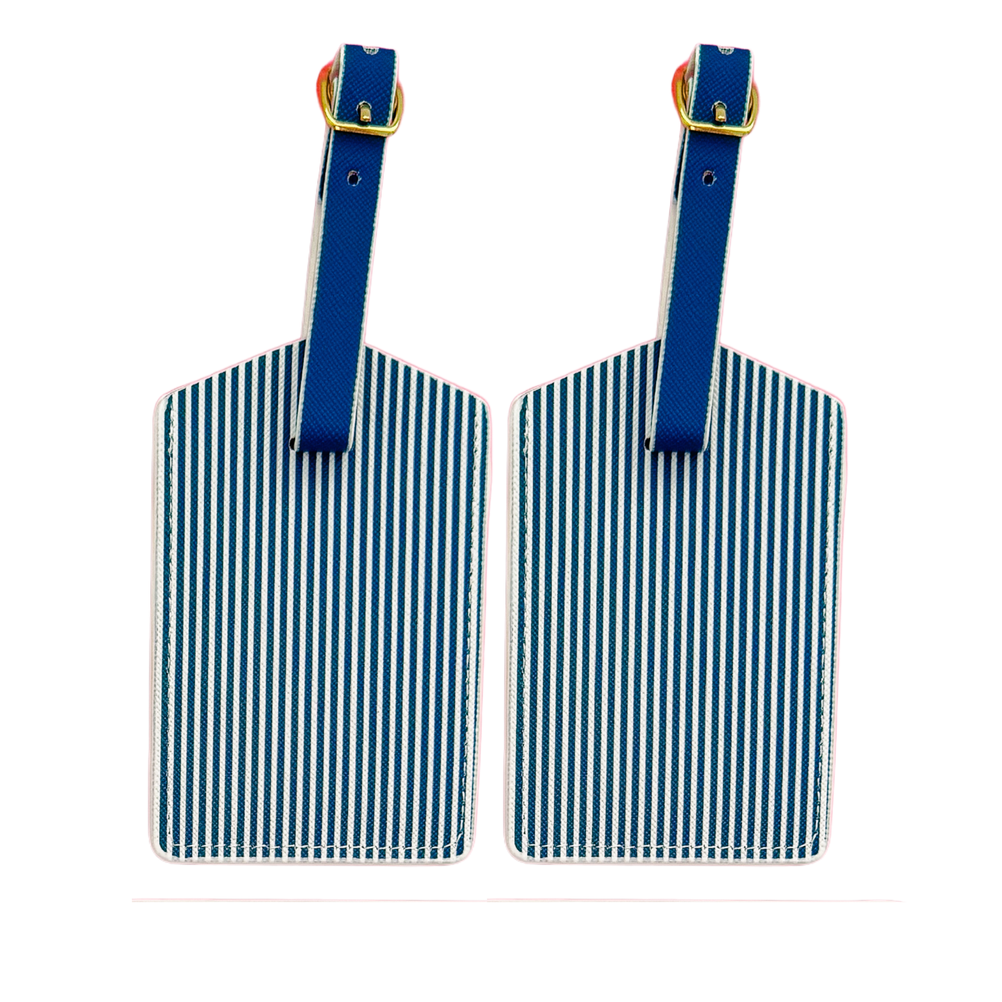 Navy Stripe Luggage Tag Set | Vegan Leather Travel Accessory | 2-Pack
