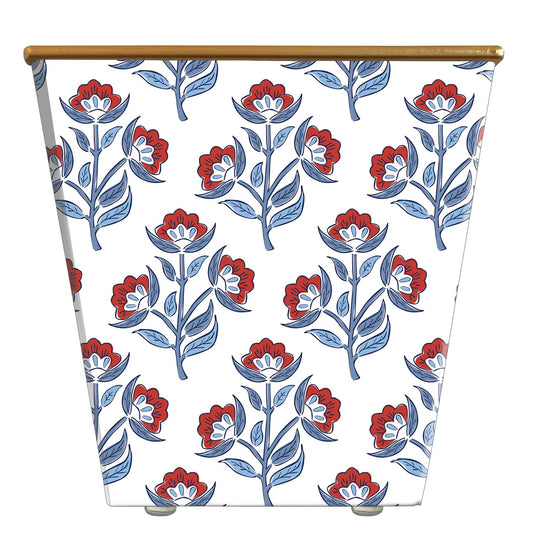 WHH Red Floral Block Print: Cachepot Container Only