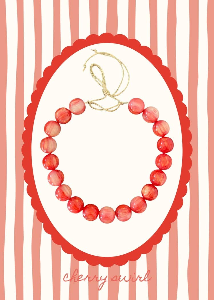Chunky Beaded Necklace - Cherry Swirl