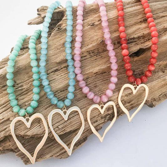 Gemstone Beaded Necklace with XL Heart