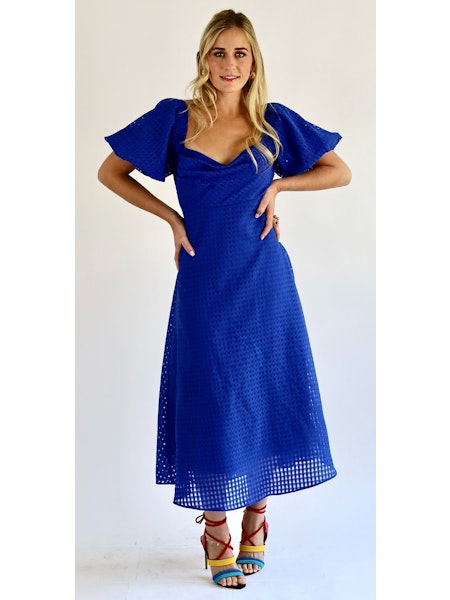 Monty Midi Dress in Royal Blue Check