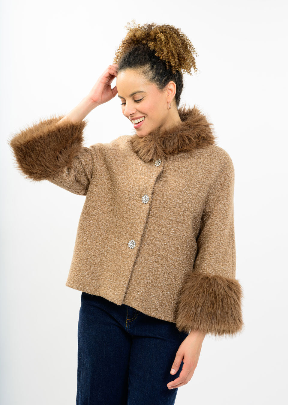 Boucle Sparkle Fur Jacket