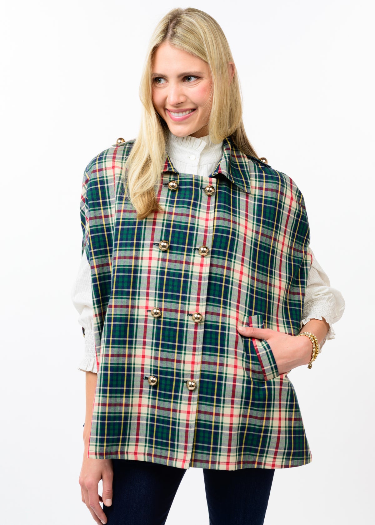 Hunter Plaid Double Breasted Cape