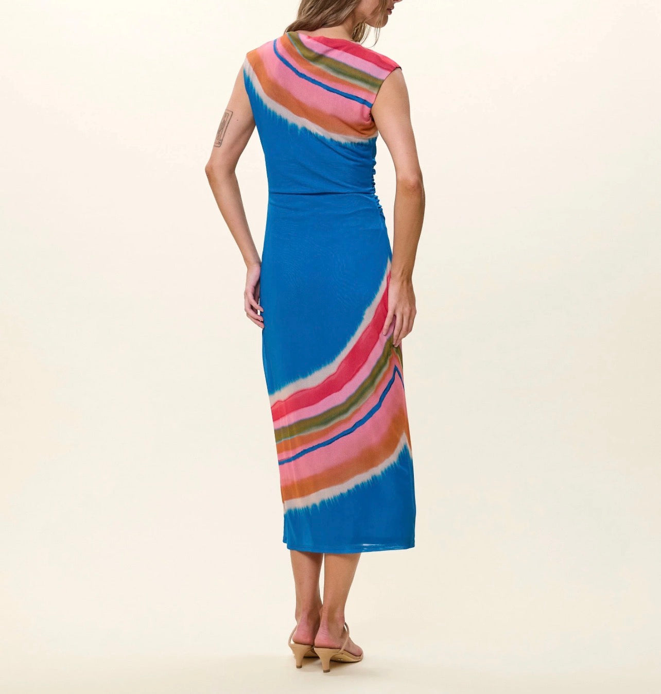 Carrie Midi Dress in Watercolor Stripe