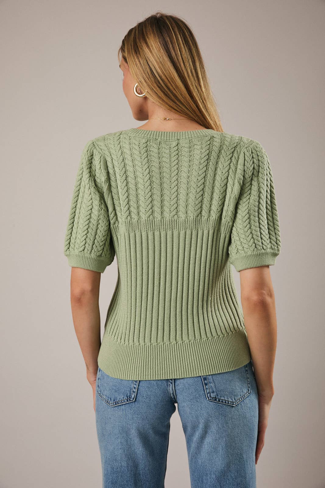 Short Puff Sleeve Lightweight Knit Sweater