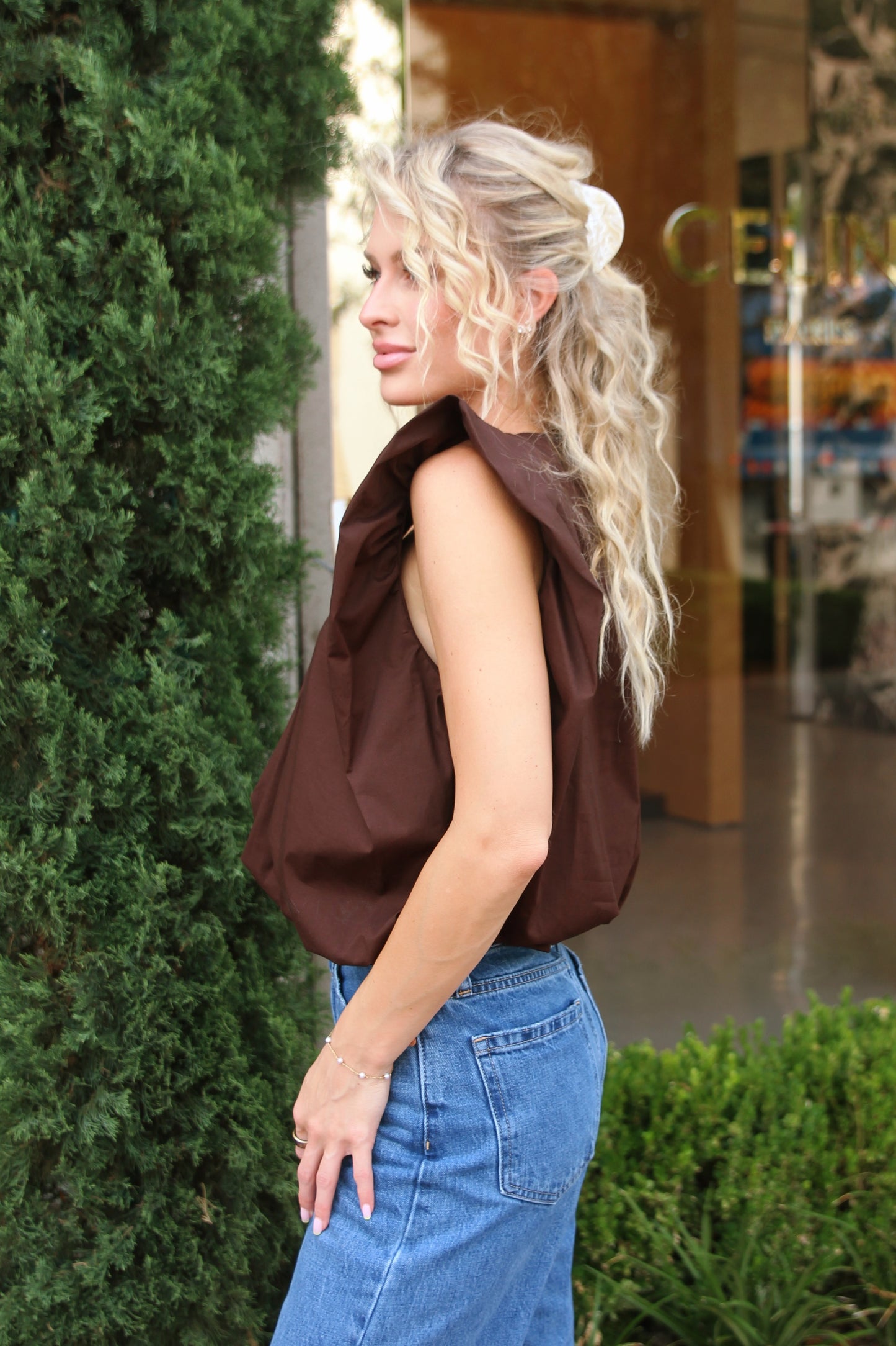 Poplin Sleeveless Bubble Top