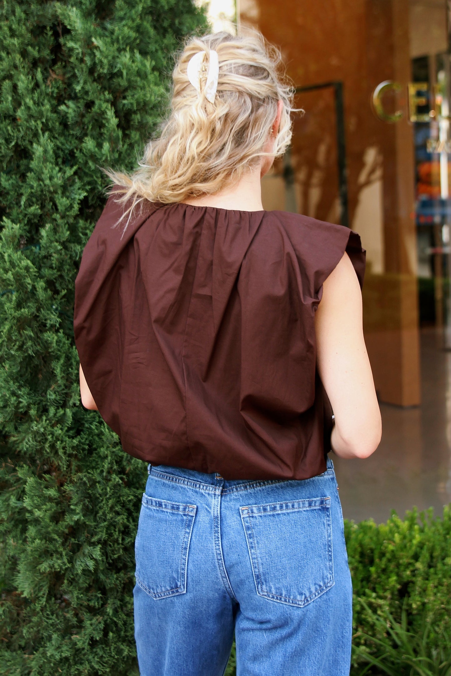 Poplin Sleeveless Bubble Top