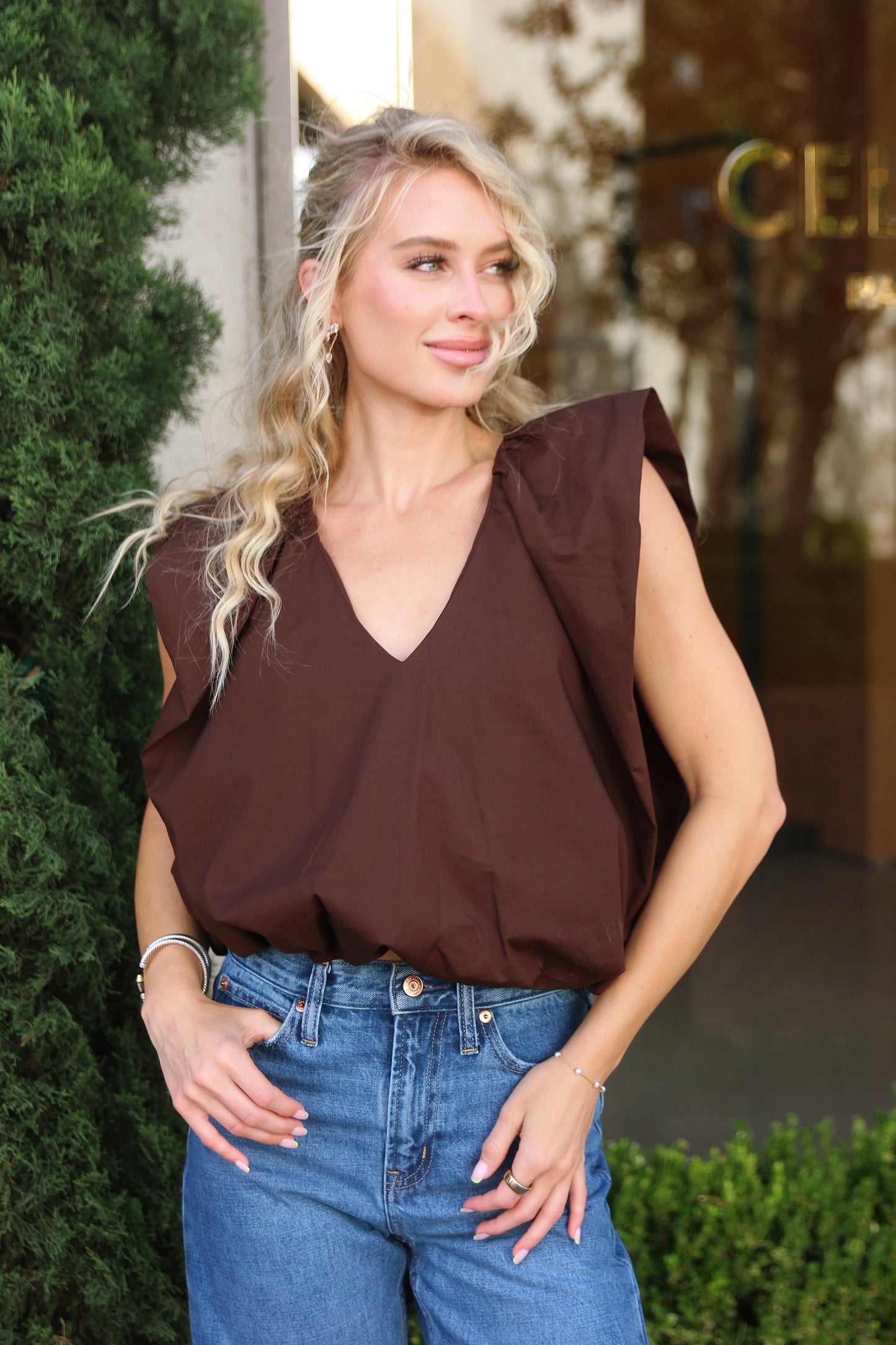 Poplin Sleeveless Bubble Top