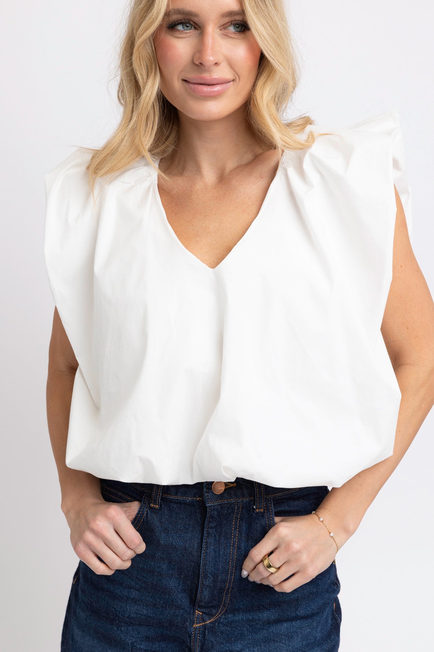 Poplin Sleeveless Bubble Top