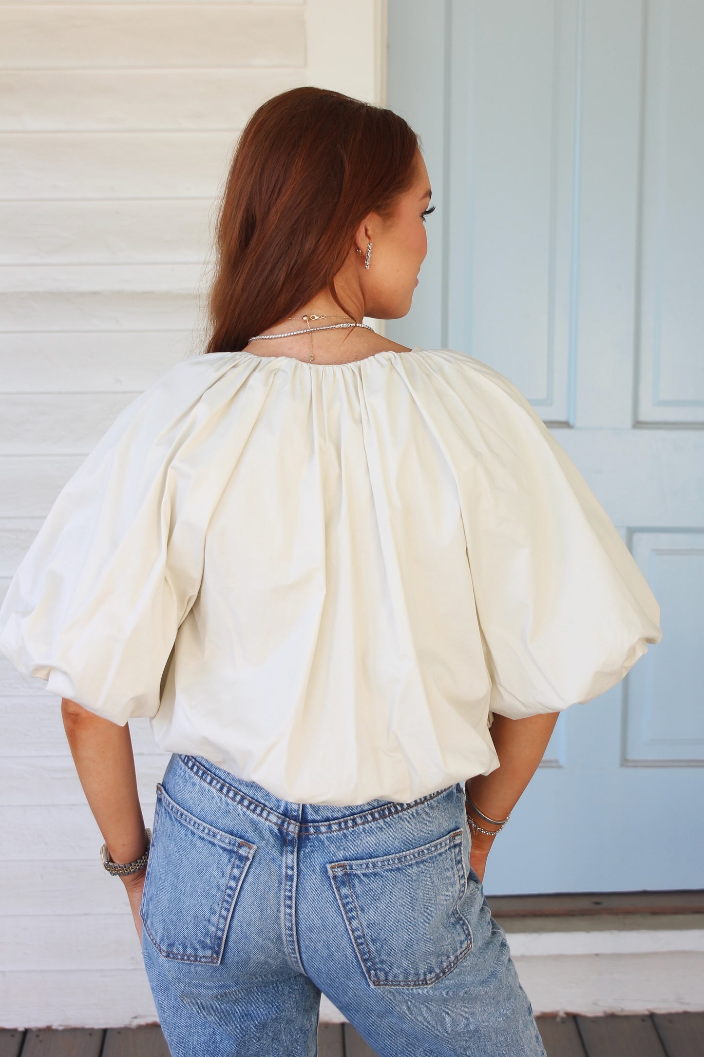 Poplin Bubble Tie Top