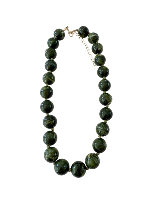 Mabry Chunky Beaded Necklace- Emerald Green
