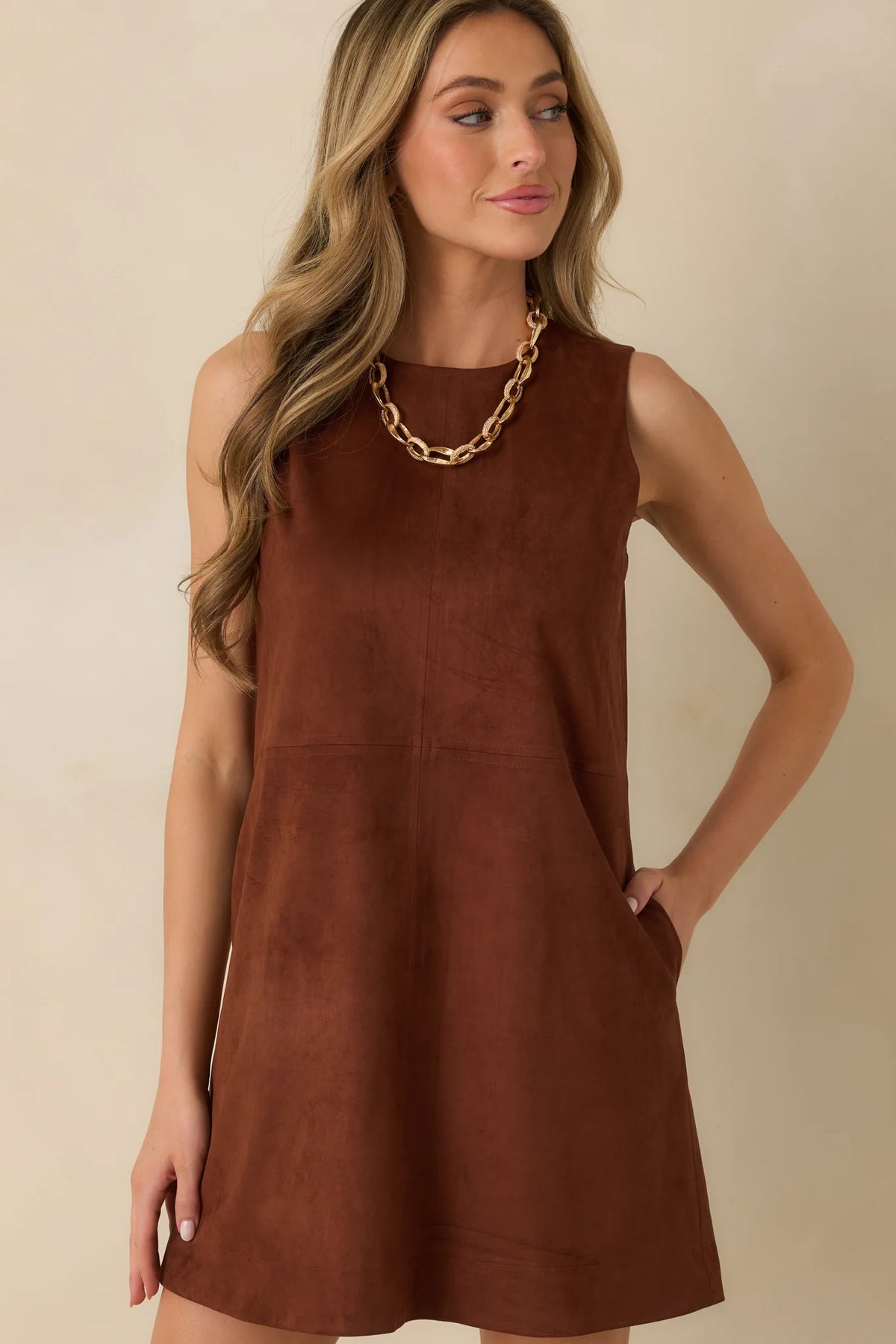 Savoy Vegan Suede Dress in Brownstone
