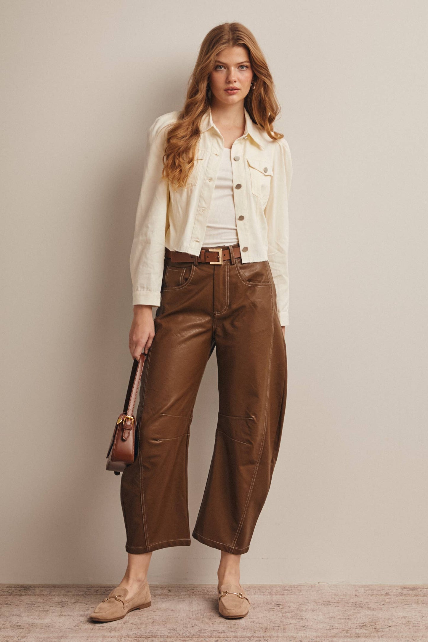 Faux Leather Barrel Pants