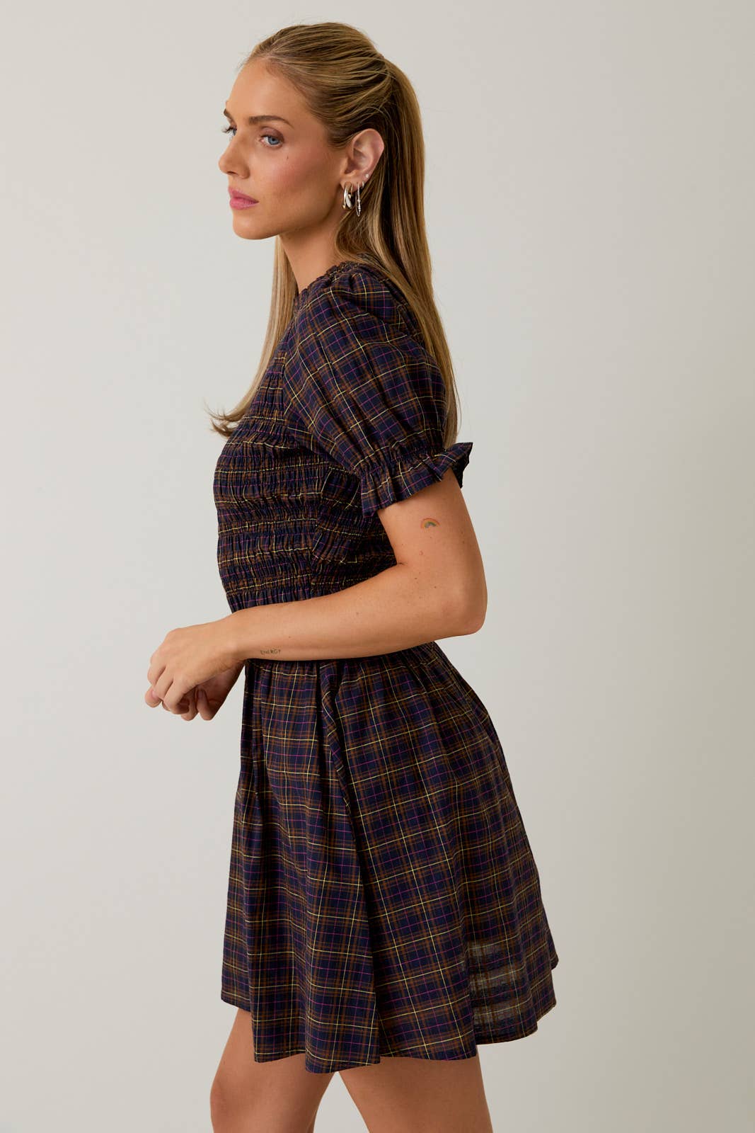 Ruffle Mock Neck Short Dress
