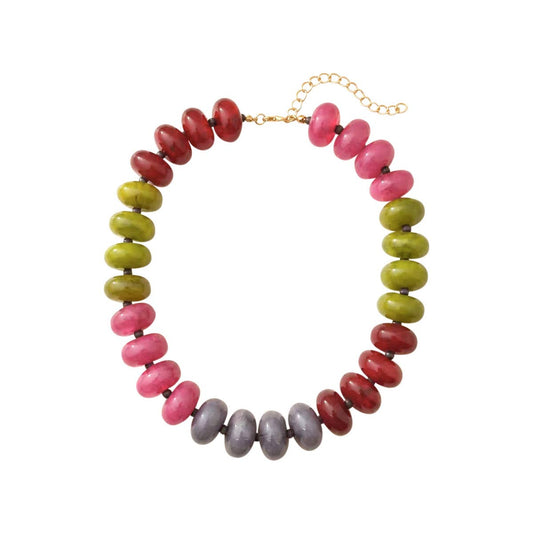 Carissa Chunky Beaded Necklace- Pink Grey Mix